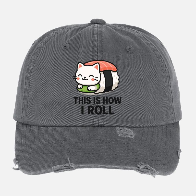 Katzen Sushi Illustration Flexfit Vintage Destroyed Cap