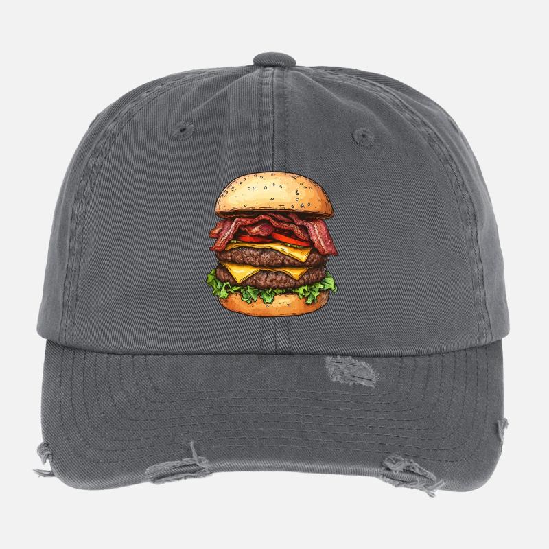 Cheeseburger double bacon :) Casquette vintage effet usé Flexfit