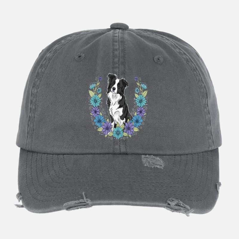 Border Collie Blumen Flexfit Vintage Destroyed Cap