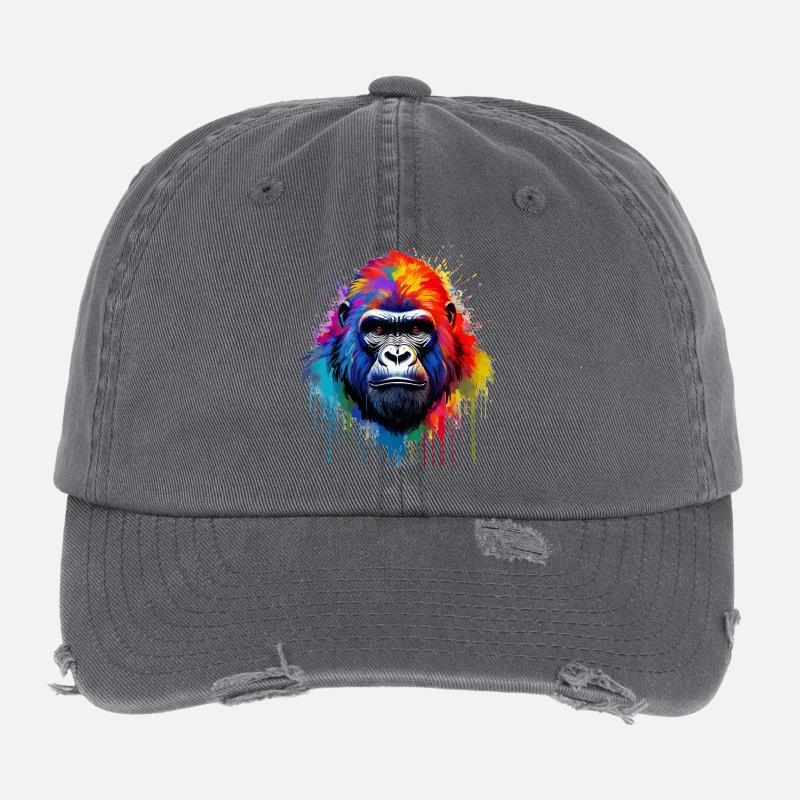 Rainbow Gorilla Art Splash Flexfit Vintage Destroyed Cap