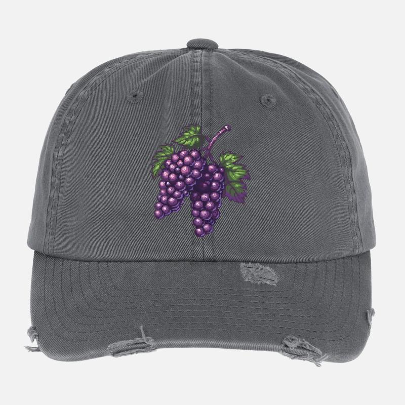 Pixel Grapes Violet Pixel Art Flexfit Vintage Destroyed Cap