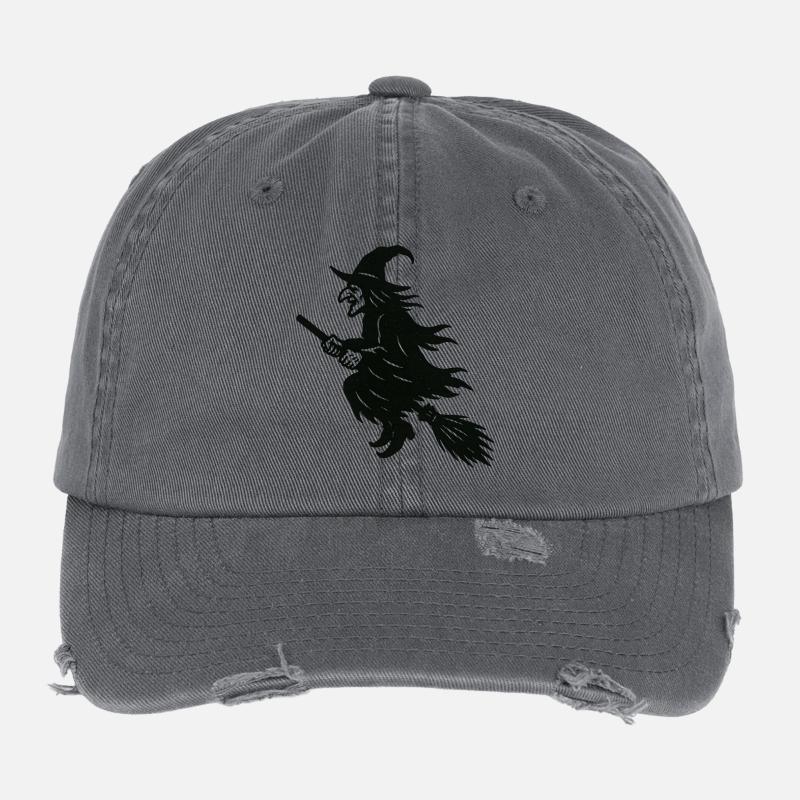 Sorcière d’Halloween sur balai Silhouette Casquette vintage effet usé Flexfit