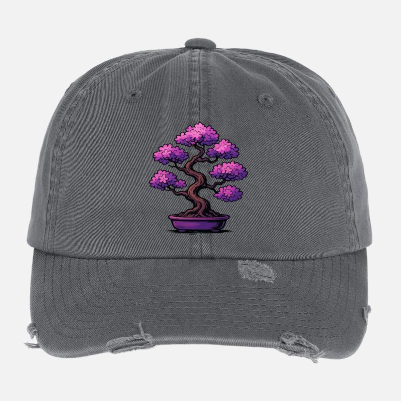 Bonsai Cherry Blossoms Purple Flexfit Vintage Destroyed Cap