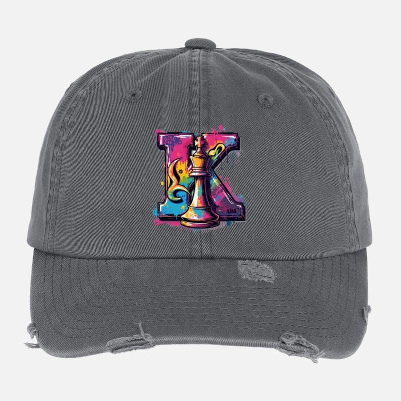 King in Graffiti Artwork Chess Flexfit Vintage Destroyed Cap