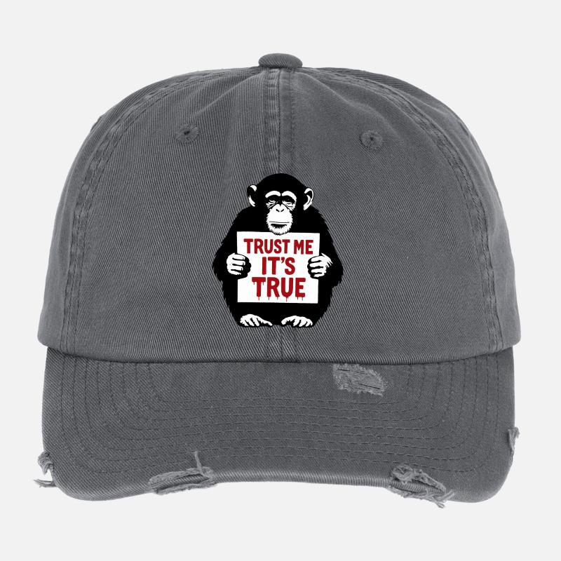 Monkey with Shield Trust Me It's True Flexfit Vintage Destroyed Cap