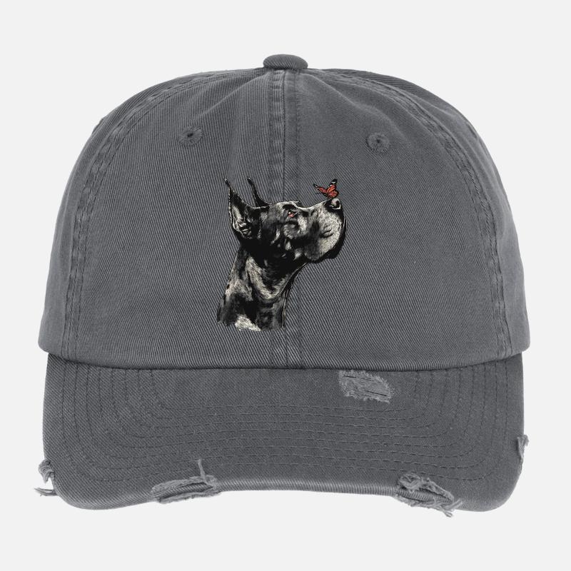 Dogge mit rotem Schmetterling Flexfit Vintage Destroyed Cap