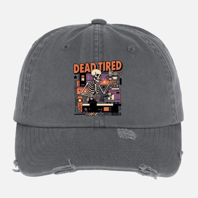 Totmüdes Kaffee-Skelett Küchen-Setting Flexfit Vintage Destroyed Cap