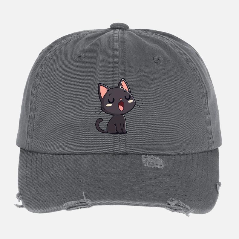 Black Kitten Yawn Sweet Flexfit Vintage Destroyed Cap