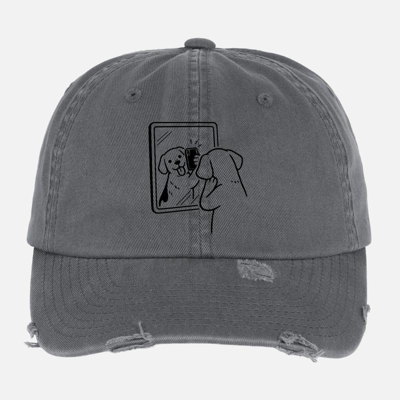 selfie dog hund Flexfit Vintage Destroyed Cap