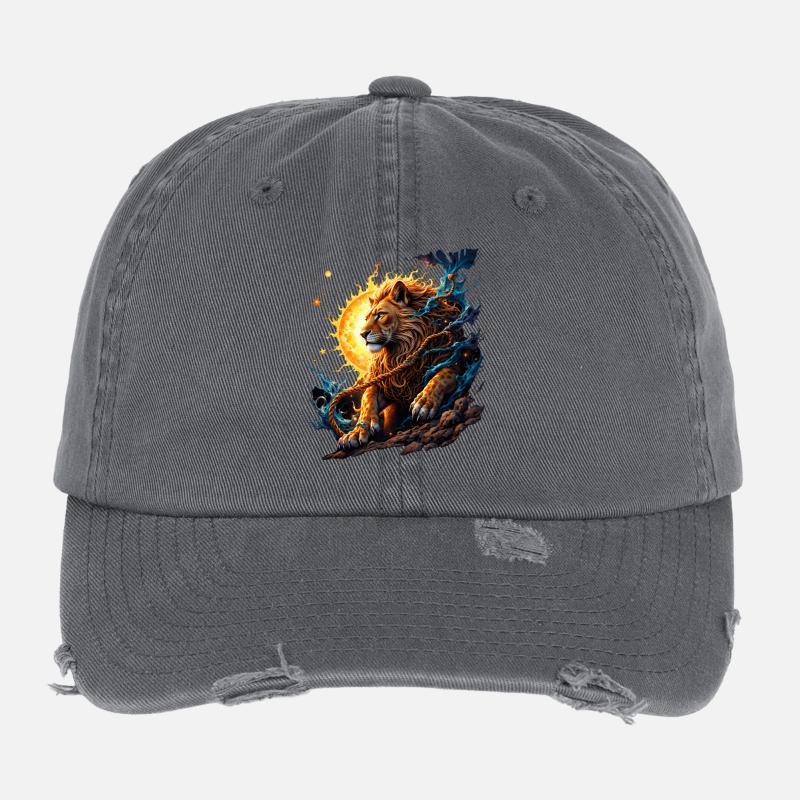 Elementartiger: Feuer und Mond - Flexfit Vintage Destroyed Cap - Dunkelgrau