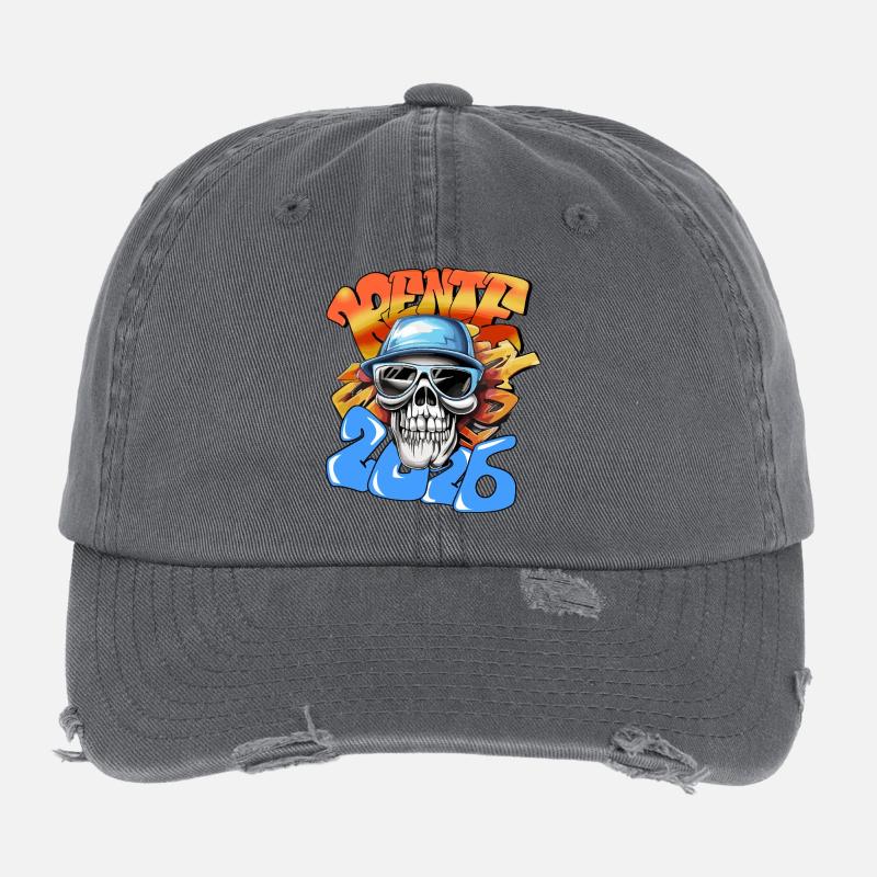 Schädel Rentner 2026 Neon Graffiti Pop-Art  Flexfit Vintage Destroyed Cap