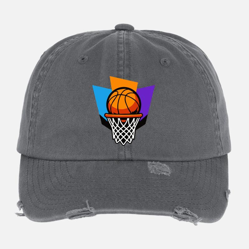 Basketballkorb-Grafik-Dunk-Design - Flexfit Vintage Destroyed Cap - Dunkelgrau
