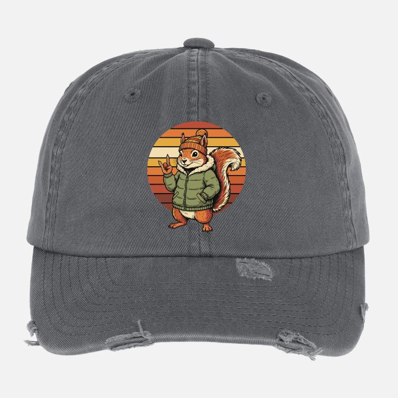 Cool Squirrel - Winter Retro Design Flexfit Vintage Destroyed Cap