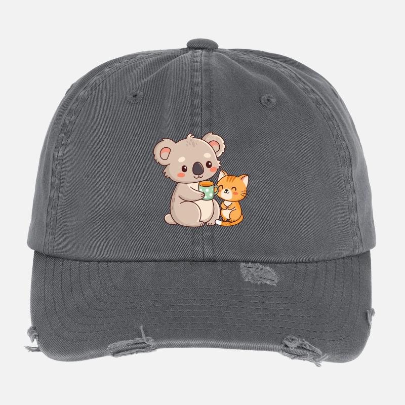 Koala und Katze Süßer Kaffee Flexfit Vintage Destroyed Cap
