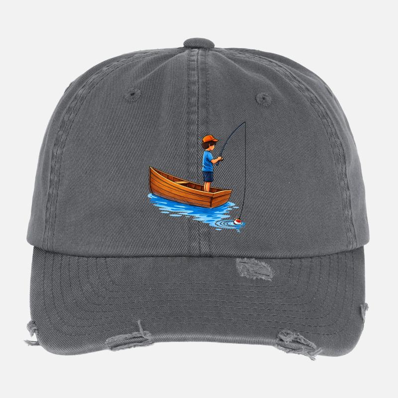Junge beim Angeln im Boot Illustration  Flexfit Vintage Destroyed Cap