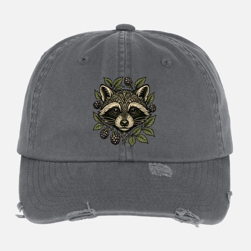 Waschbärengesicht mit Beerenlaub Flexfit Vintage Destroyed Cap