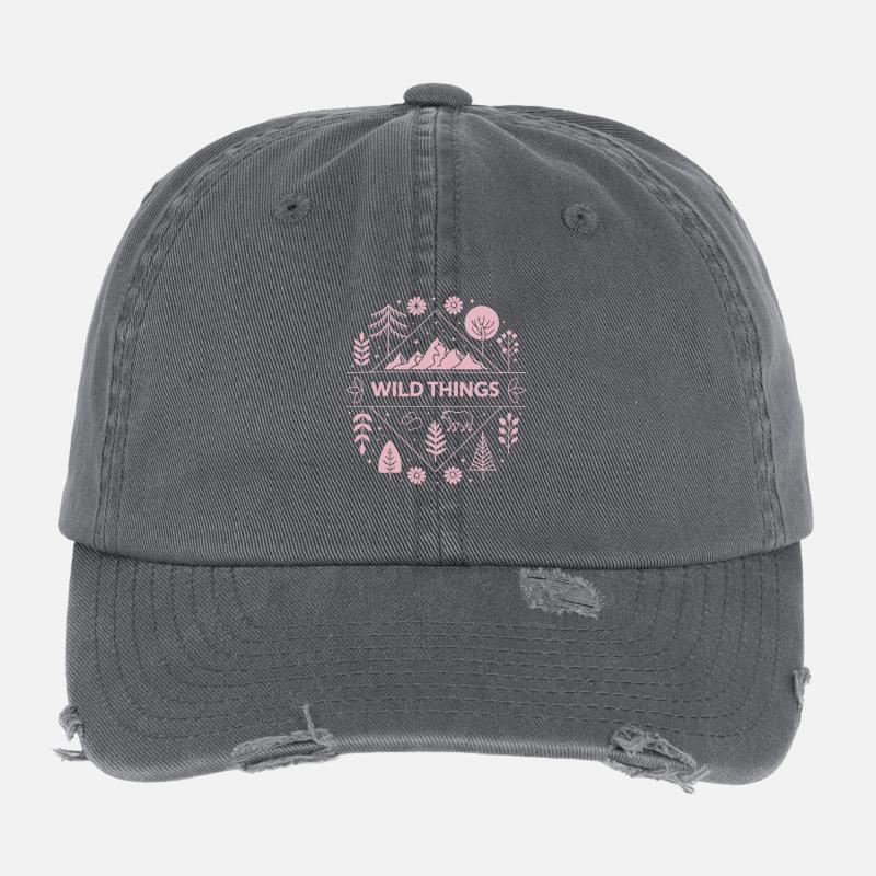 Wild Things Montagnes et Faune Rose Casquette vintage effet usé Flexfit