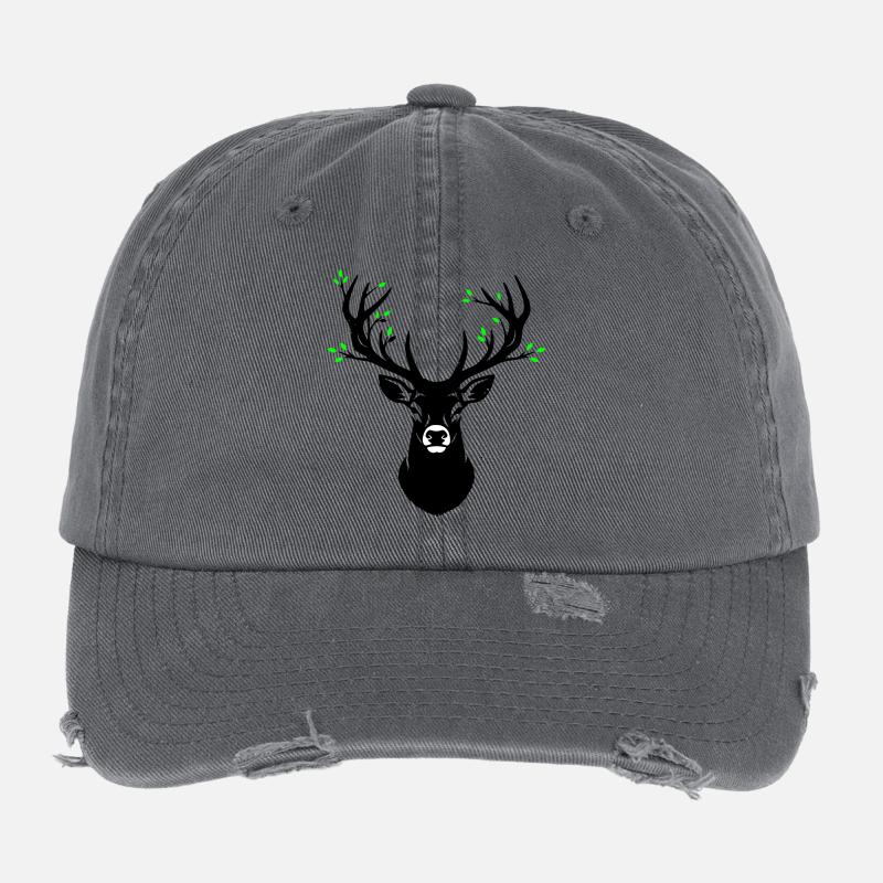 Hirschkopf Geweih Blätter Natur Flexfit Vintage Destroyed Cap
