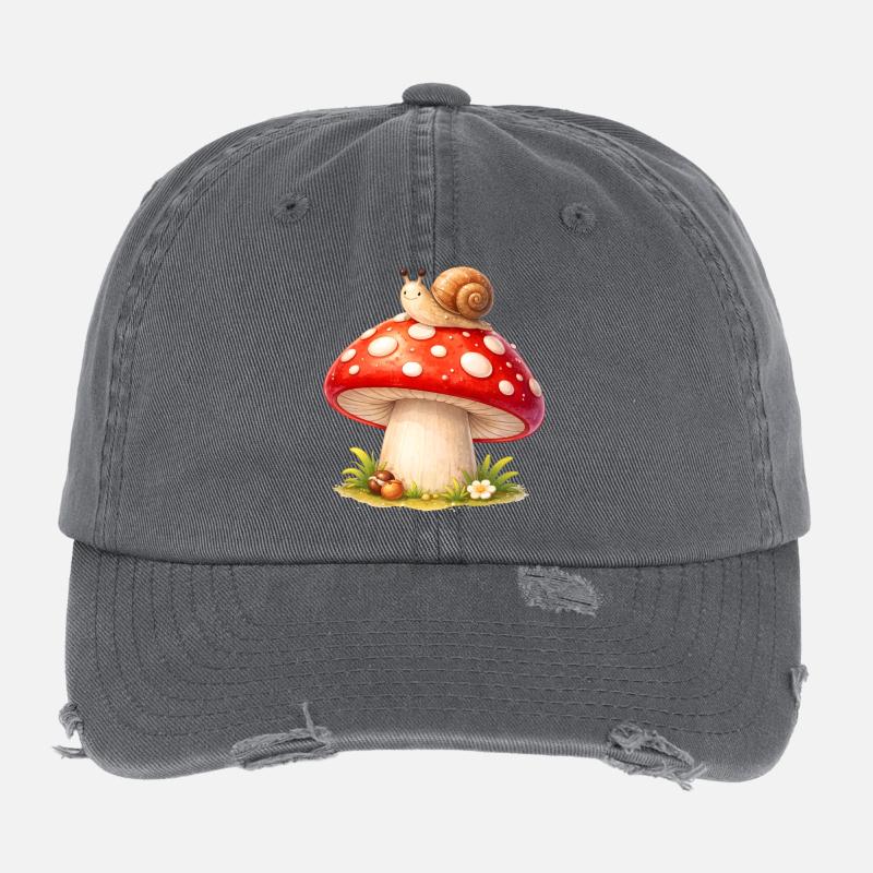 Champignon avec motif d’escargot mignon de forêt Casquette vintage effet usé Flexfit