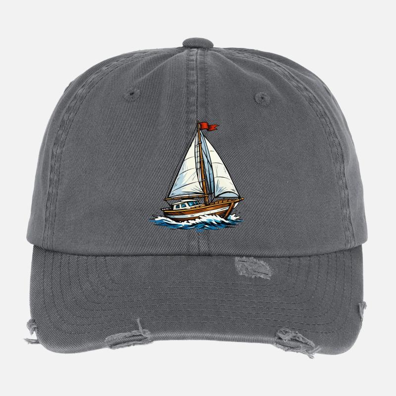 Sailboat on wild waves Flexfit Vintage Destroyed Cap