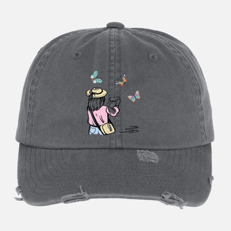 Mädchen fotografiert Schmetterlinge Flexfit Vintage Destroyed Cap