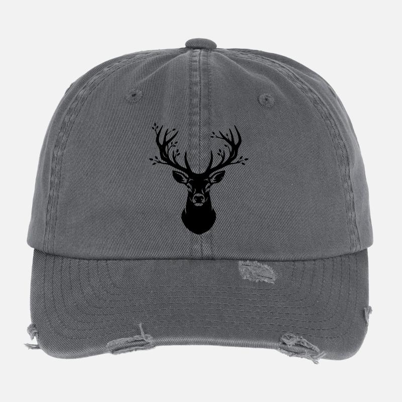 Deer Antlers Forest Silhouette Flexfit Vintage Destroyed Cap