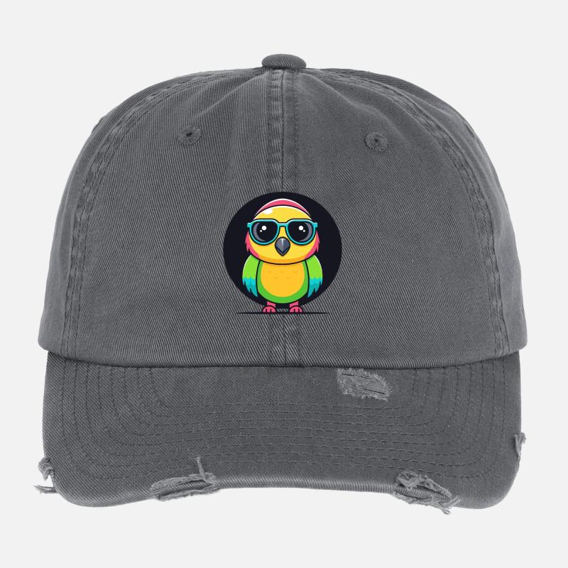 Rainbow Parakeet Glasses Flexfit Vintage Destroyed Cap