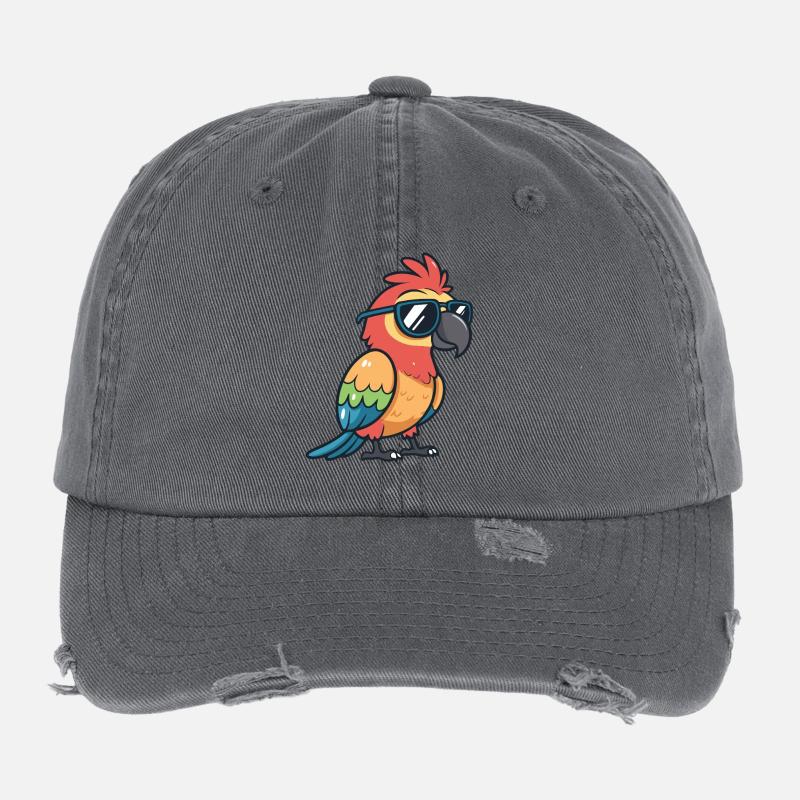 Cute chic parrot with sunglasses Flexfit Vintage Destroyed Cap
