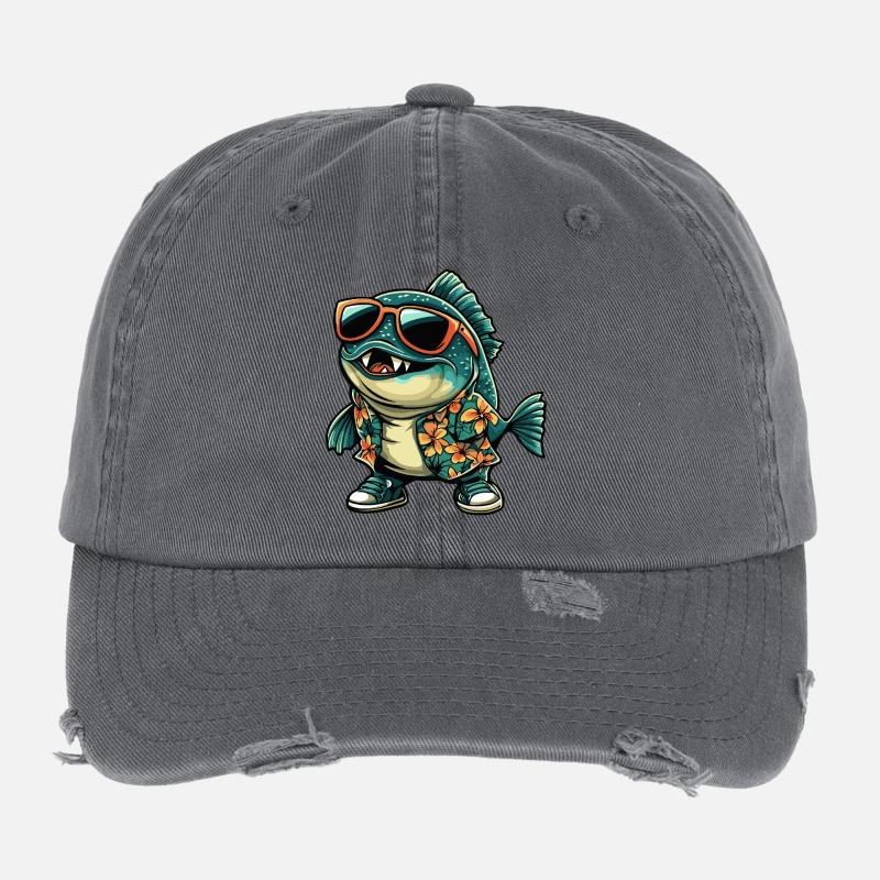 Piranha Fisch Comic Urlaub Flexfit Vintage Destroyed Cap