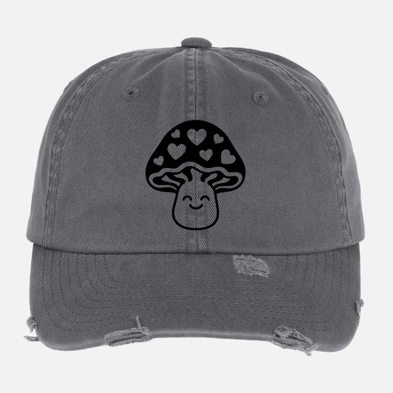 Champignon doux avec cœur et visage Casquette vintage effet usé Flexfit