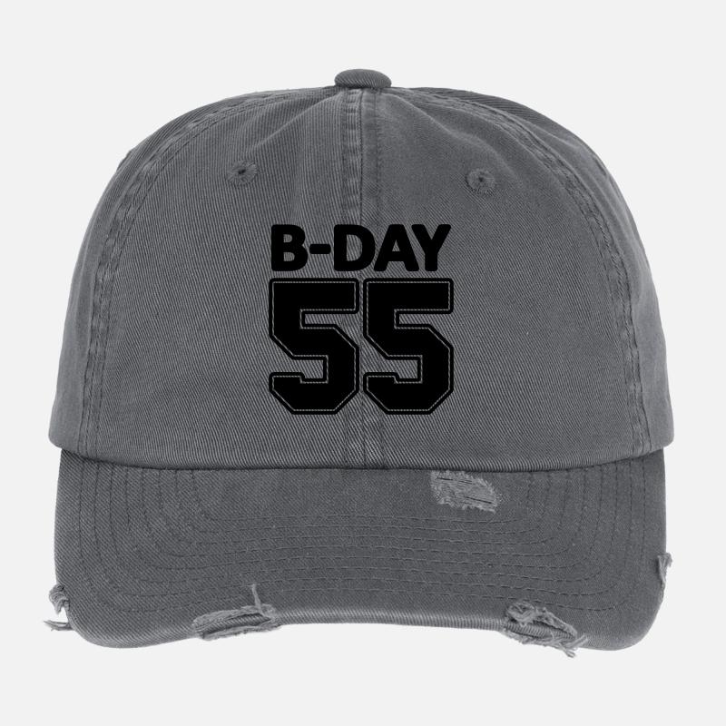 Nummer 55 / 55. Geburtstag Schnapszahl Trikot Flexfit Vintage Destroyed Cap