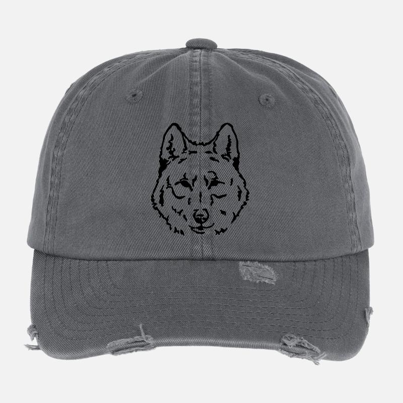 wolf face Flexfit Vintage Destroyed Cap
