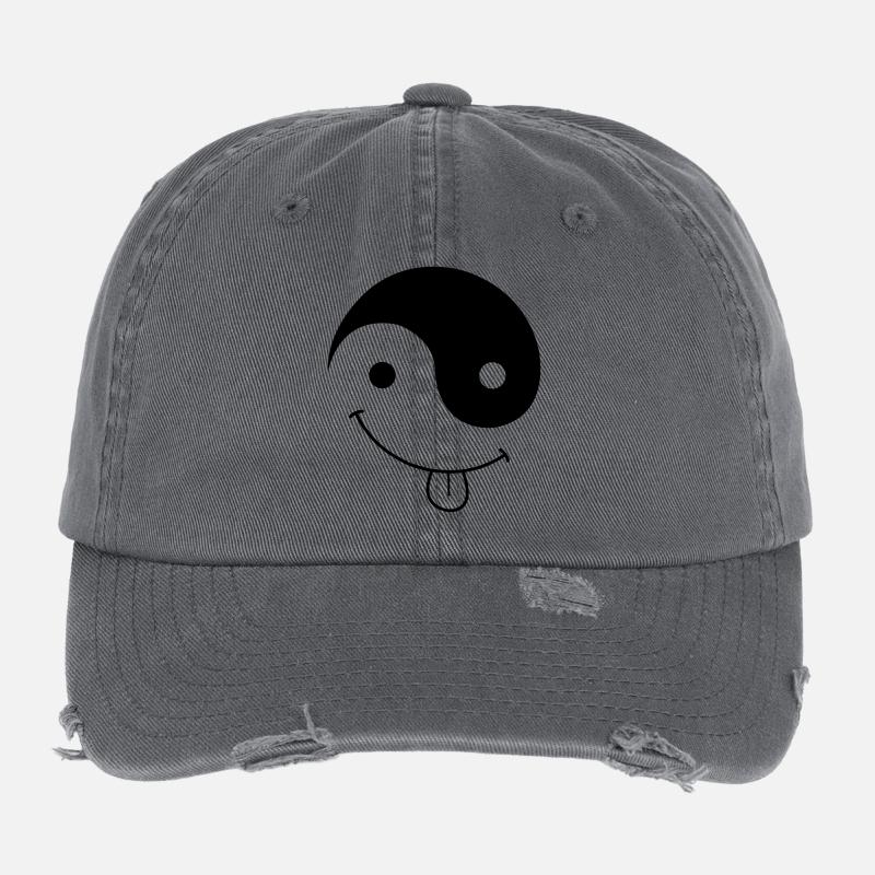 ying_yang_smiley Casquette vintage effet usé Flexfit