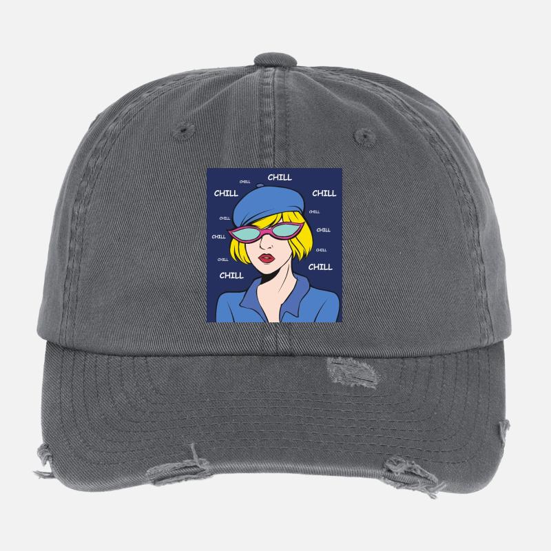 Chill Pop Art Lady Flexfit Vintage Destroyed Cap