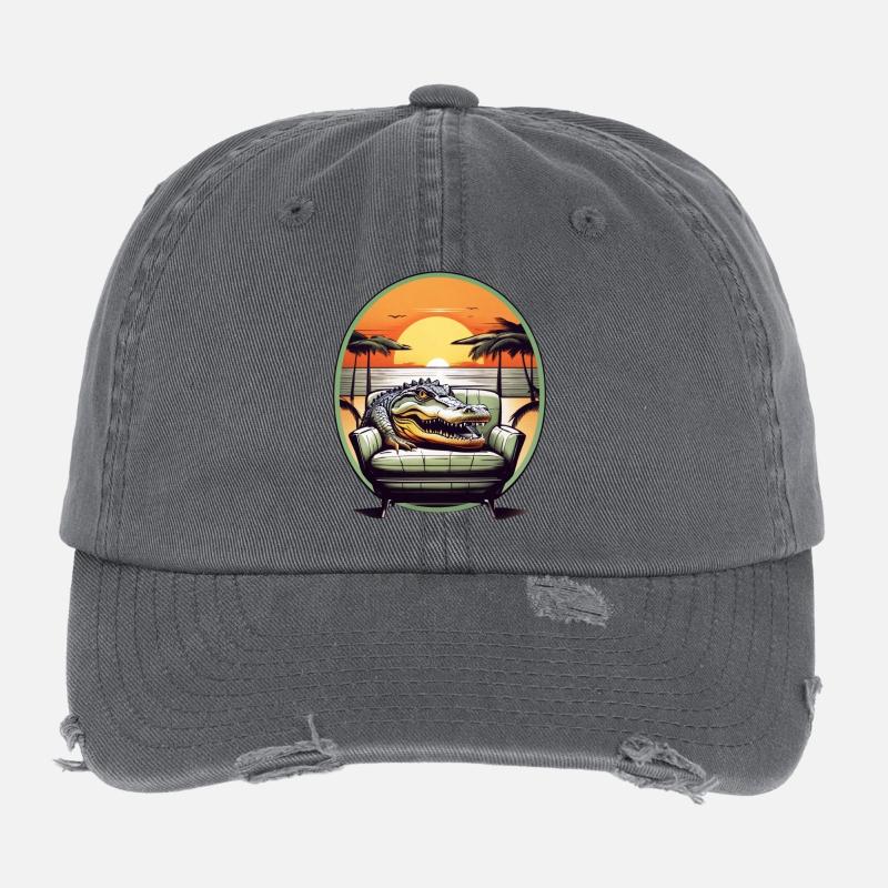 Alligator on sofa Flexfit Vintage Destroyed Cap