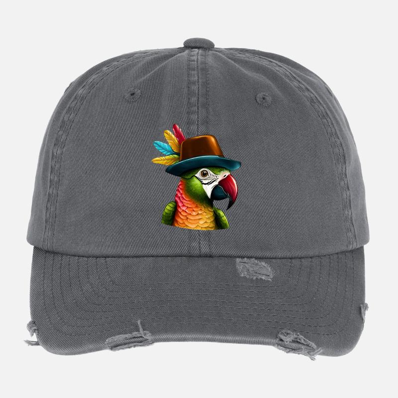 Parrot with Hat Flexfit Vintage Destroyed Cap