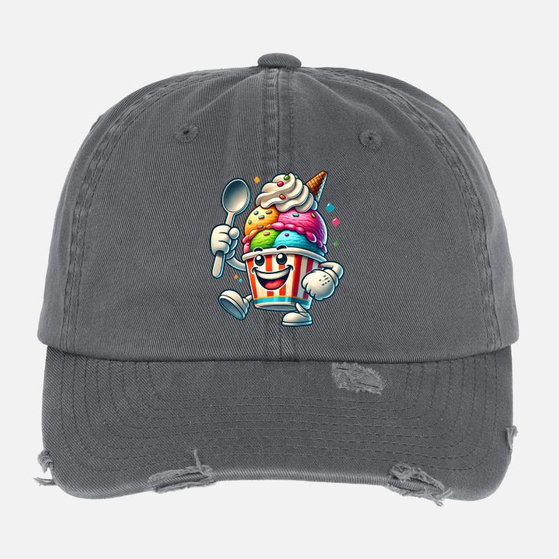 fröhliches Comic-Eis-Motiv für sommerlichen Spaß Flexfit Vintage Destroyed Cap