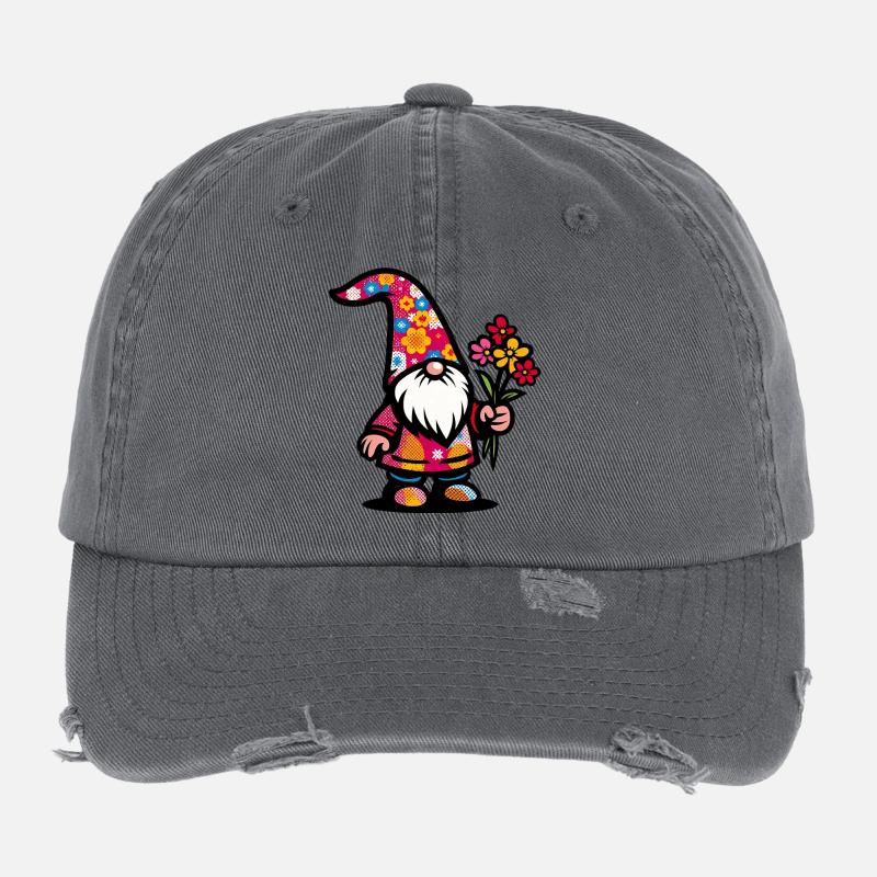 Gnome with Flowers Flexfit Vintage Destroyed Cap