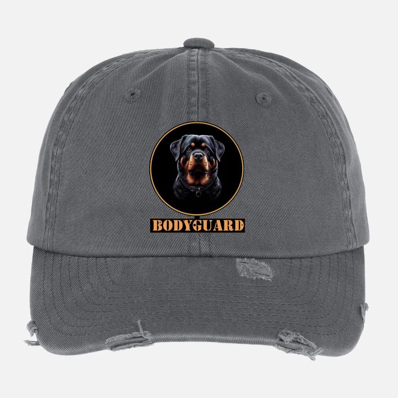 Bodyguard Rottweiler Ring Design Flexfit Vintage Destroyed Cap
