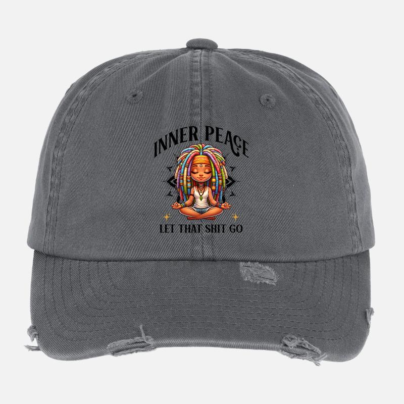 Bunte Meditationsfigur Dreadlocks Yoga  Flexfit Vintage Destroyed Cap