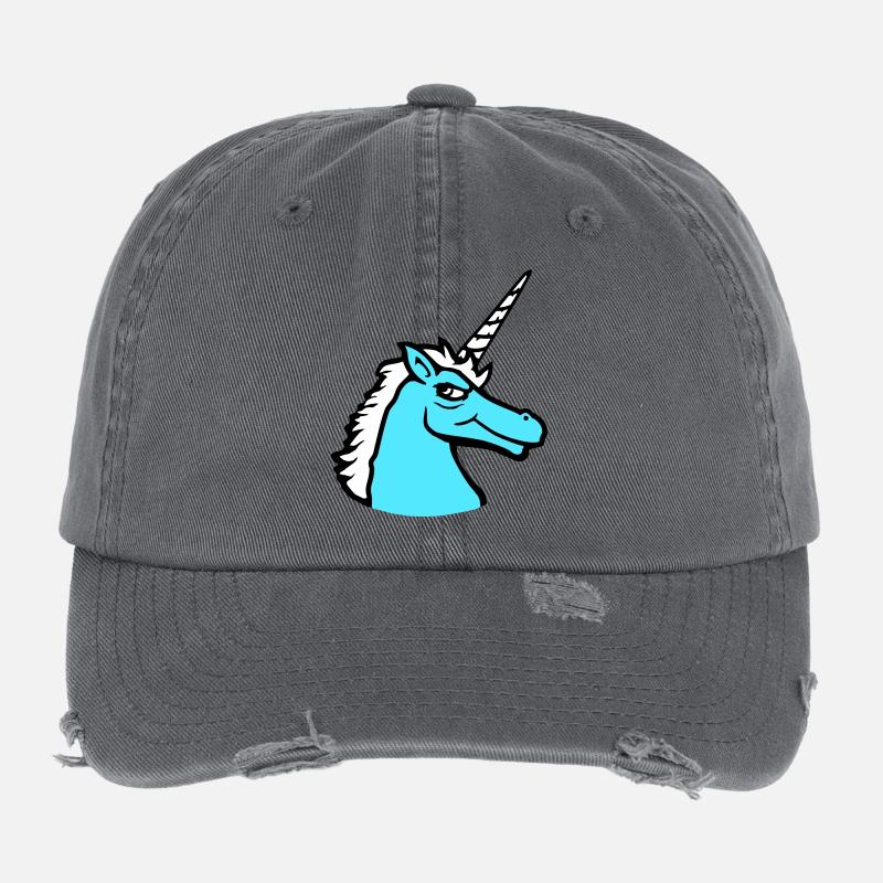 Unicorn Cool Guy Evil Smile Cartoon Horse Flexfit Vintage Destroyed Cap