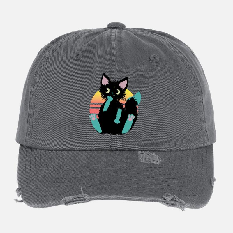 doodle cat blob, thinks Flexfit Vintage Destroyed Cap