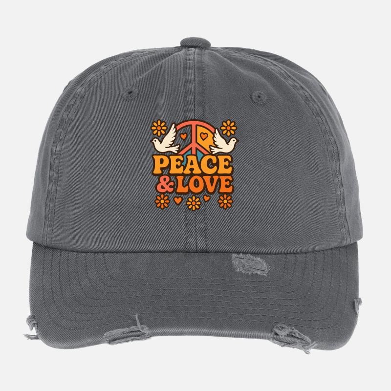 Retro Hippie Design mit Tauben und Peace Symbol Flexfit Vintage Destroyed Cap