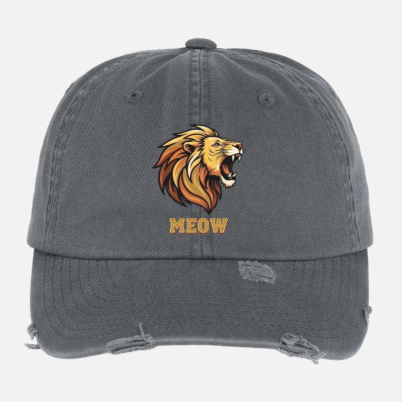 Brüllender Löwe mit MEOW Witz Flexfit Vintage Destroyed Cap