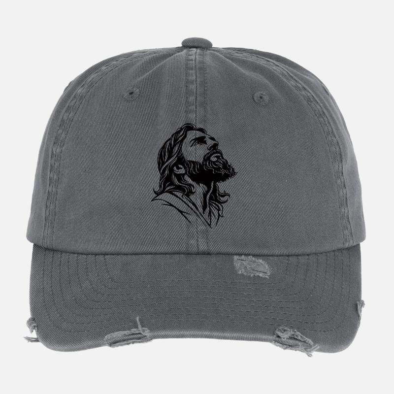 Illustration von Jesus Christus Flexfit Vintage Destroyed Cap
