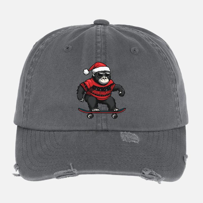 Gorilla Christmas Funny Flexfit Vintage Destroyed Cap