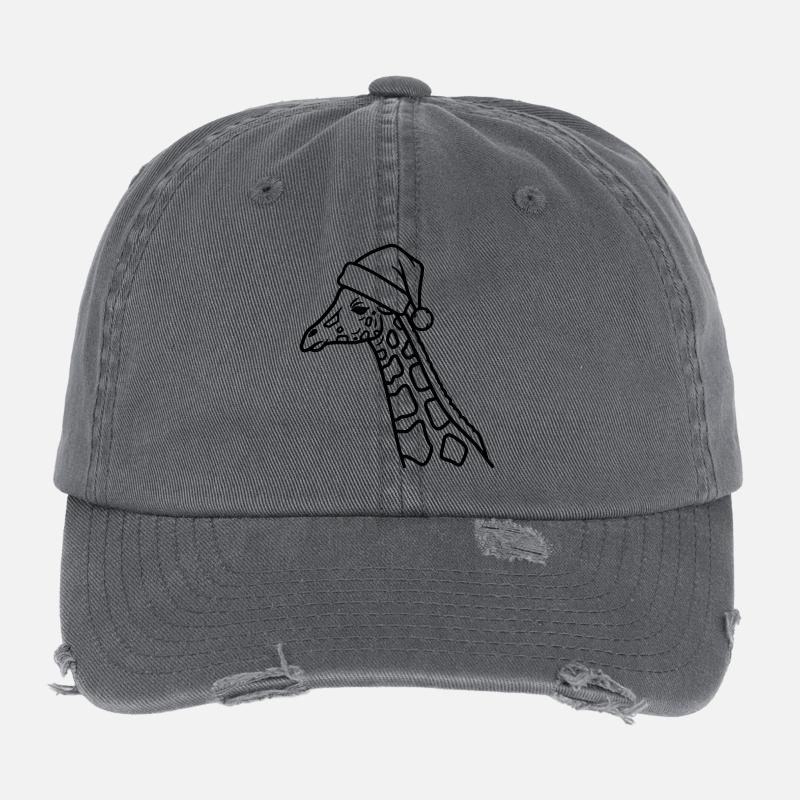 Christmas Giraffe Cartoon Illustration Flexfit Vintage Destroyed Cap