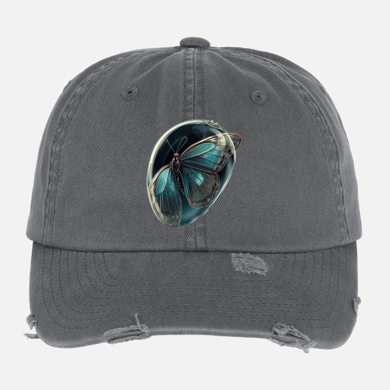 Teal Bubble Butterfly Flexfit Vintage Destroyed Cap