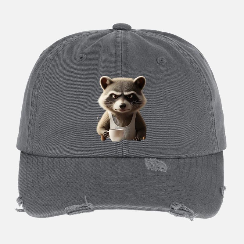 Grumpy Raccoon with Coffee – Morning Grouch Design Flexfit Vintage Destroyed Cap