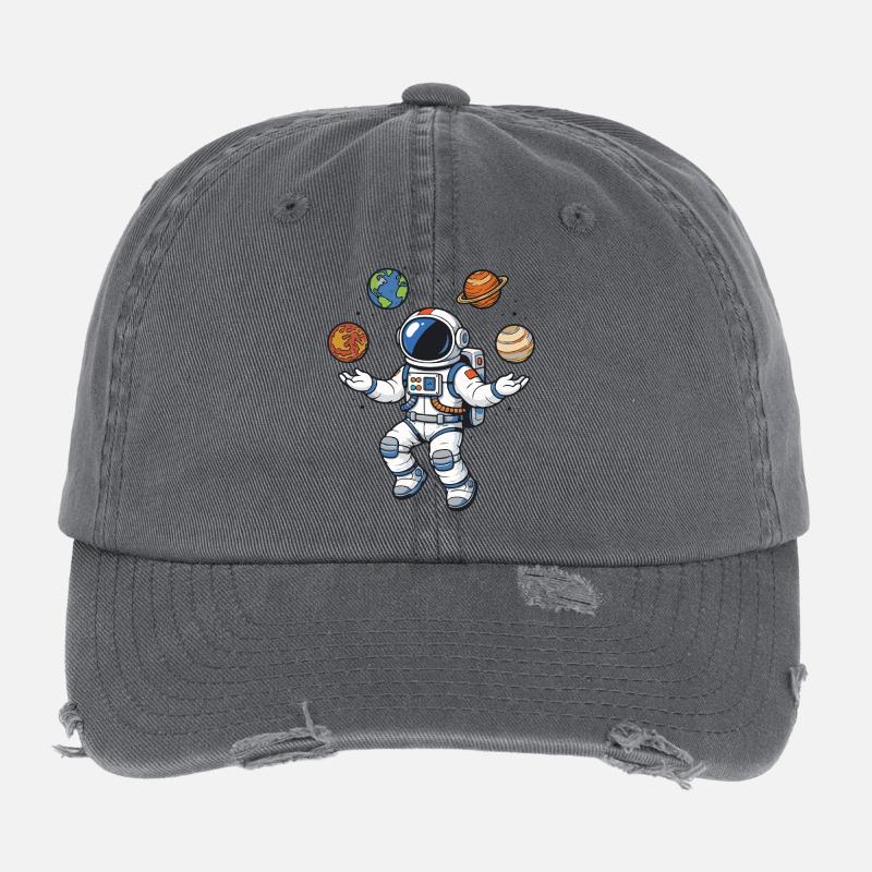 Floating astronaut with planets in comic style Flexfit Vintage Destroyed Cap